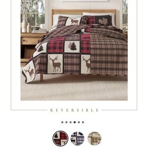Reversible Plaid and Deer Pattern Bedding Set